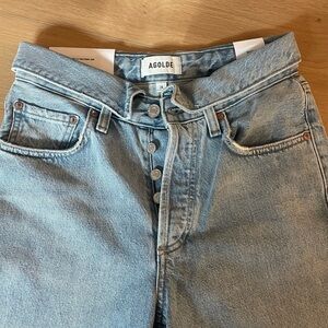 Agolde Denim Fold Over Button-Fly Jeans in Light Blue